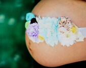 Maternity sash couture vintage inspired  rosettes maternity sash, belly, or baby photo prop can be made into headband