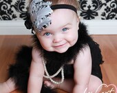 By invitation only couture vintage inspired feather and fabric rosette headband