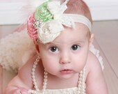Perfectly Pastel couture vintage inspired fabric rosette headband in beautiful pastel colors from baby to adult