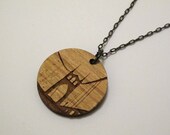 St Johns Bridge Necklace Wood - Small on gunmetal chain