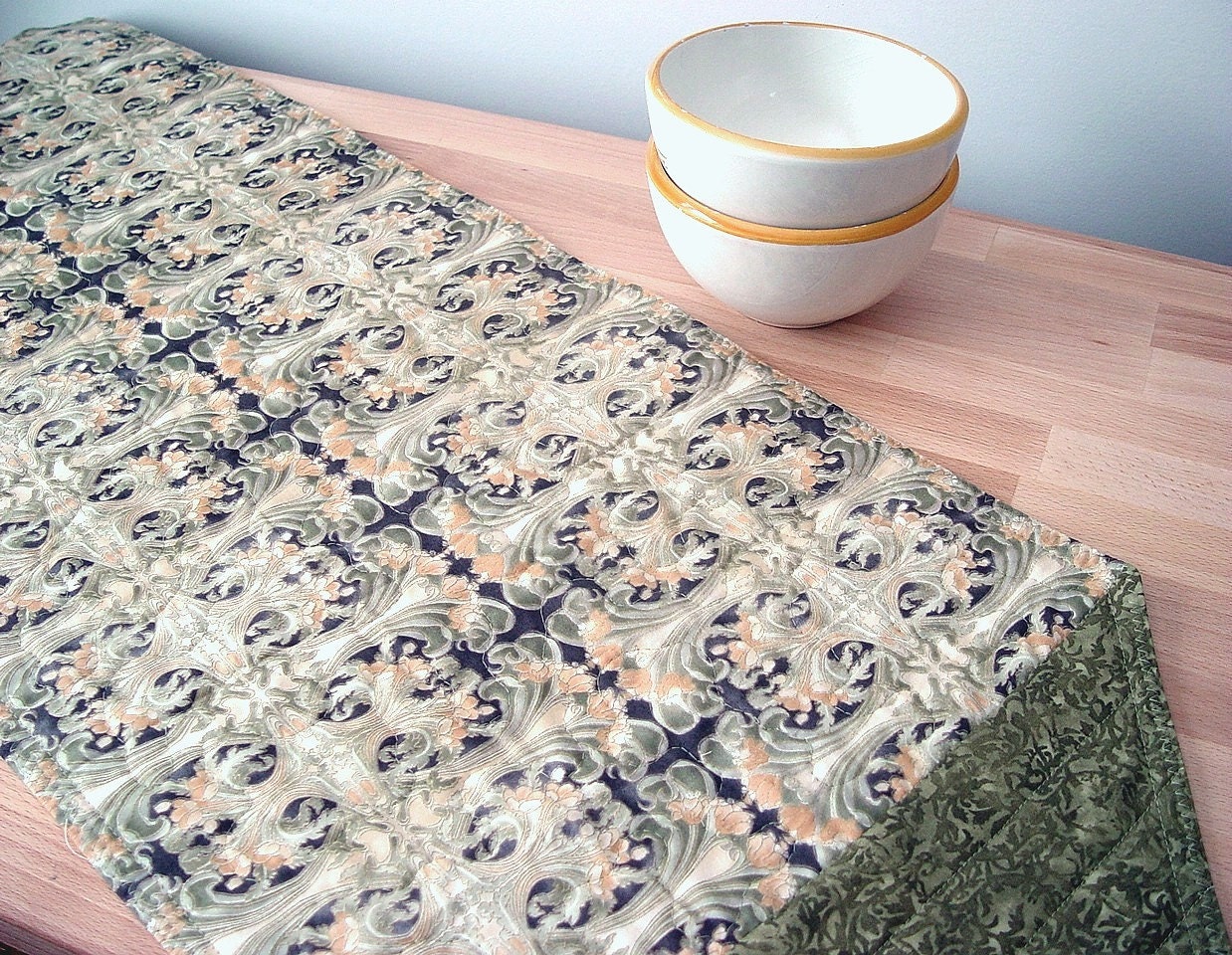 Quilted Table Runner Green Art Nouveau