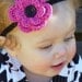 Baby Headband Black with Hot Pink Crochet Flower and Black Button - Baby Toddler Children