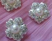 Metal Rhinestone and Ivory Pearl Button ,10 Pieces  19 mm  Bridal Bouquet  Flower Hair Embellishment