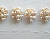 Large Gold metal Buttons With Pearls and Rhinestones.  Oval Shaped, 25mm x 20mm. 10 Pieces Lot
