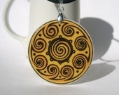 Black And Yellow Abstract Circle Ornament Necklace, Polymer Clay