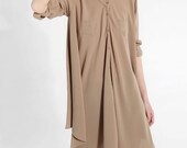 Chiffon shirt J024 long sleeves beige loose fit casual brown light weight fall spring autumn