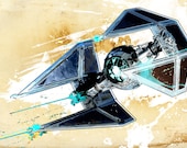 Tie Fighter Star Wars spaceship illustration - Poster size Canvas art print 24x36