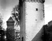 The TOWER gothic medieval stone castle wall artist signed black and white Switzerland Fine Art Travel Photography print 11x17