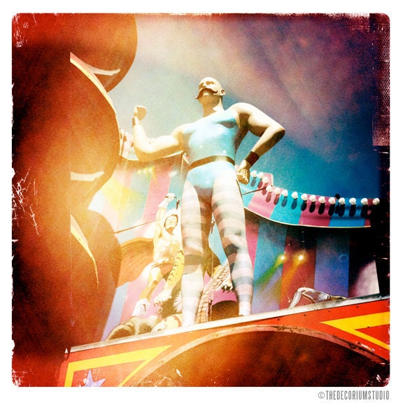 The STRONG MAN summertime dreamy romantic candy colored blue red yellow confetti carnival Fun House Fine Art Photography print 5x5