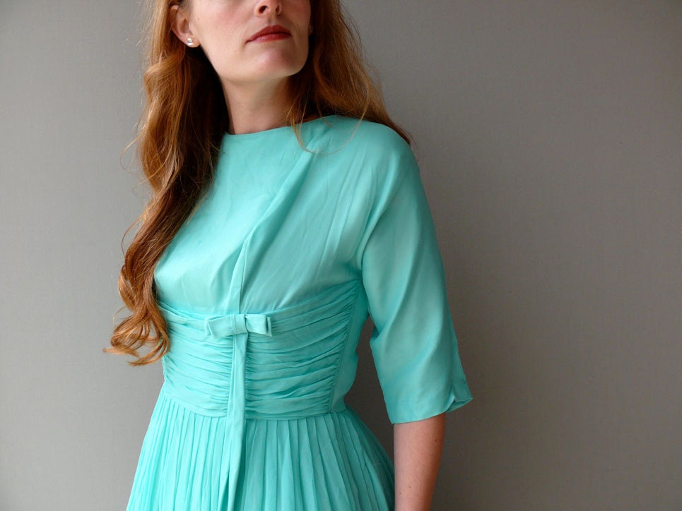 1950s Aqua Chiffon Dancing Dress