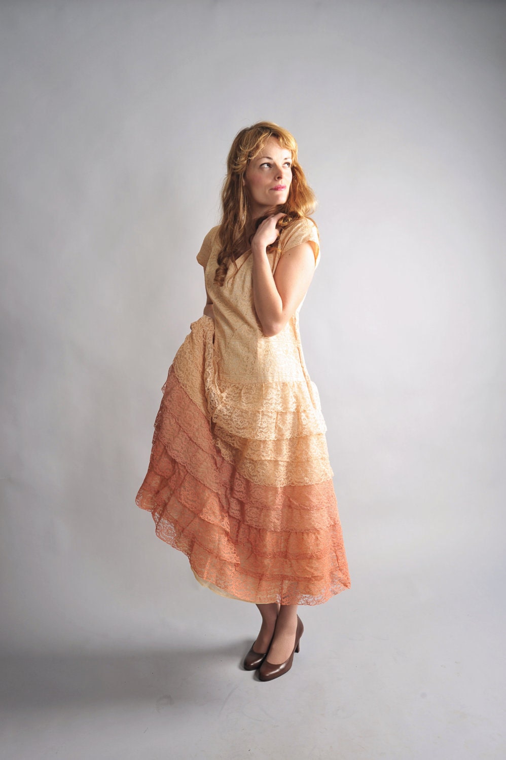 1940s party dress // 40s lace formal dress // Peach Nectar