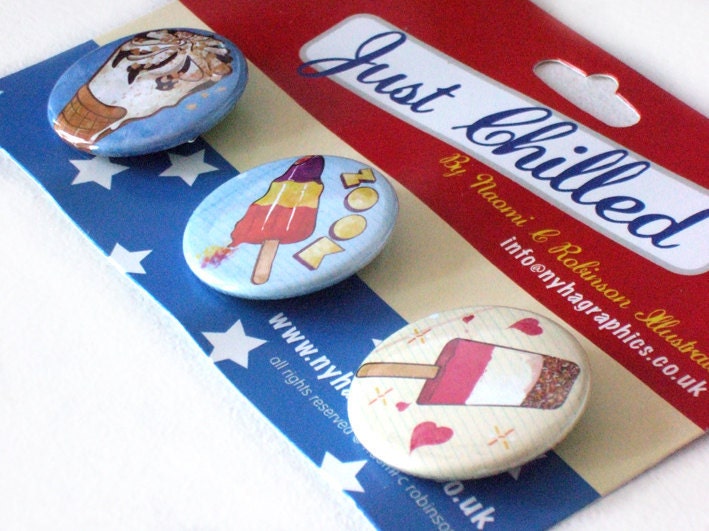 Just Chilled Set of 3 Badges / Pin Buttons