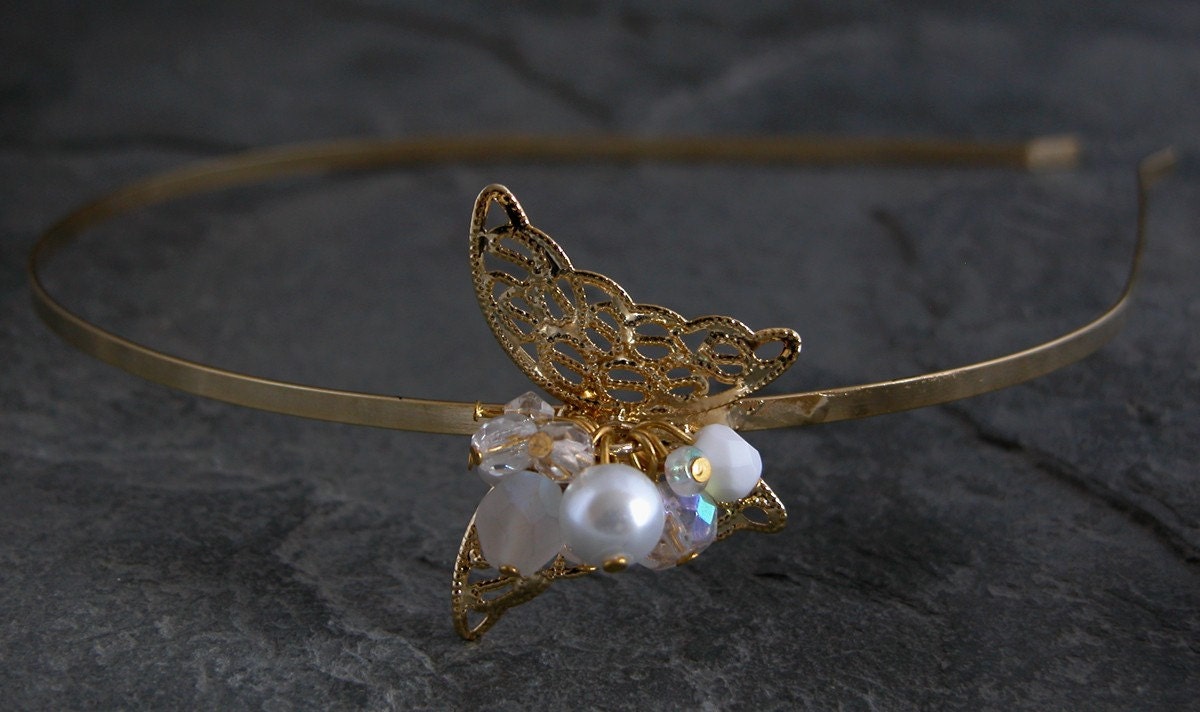 Wedding Bridal Accessories Crown Head Piece, Bridal Hair Accessory, Gold Lace Headband,romantic wedding headpiece