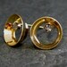 Gold Stud Earrings , Gold Hollow Round Stud Earrings with Smoky diamond
