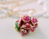 Rose Pink Keshi Keishi Pearl Necklace Genuine Ruby Gemstone Flower Blossom Gold Jewelry Complimentary Shipping