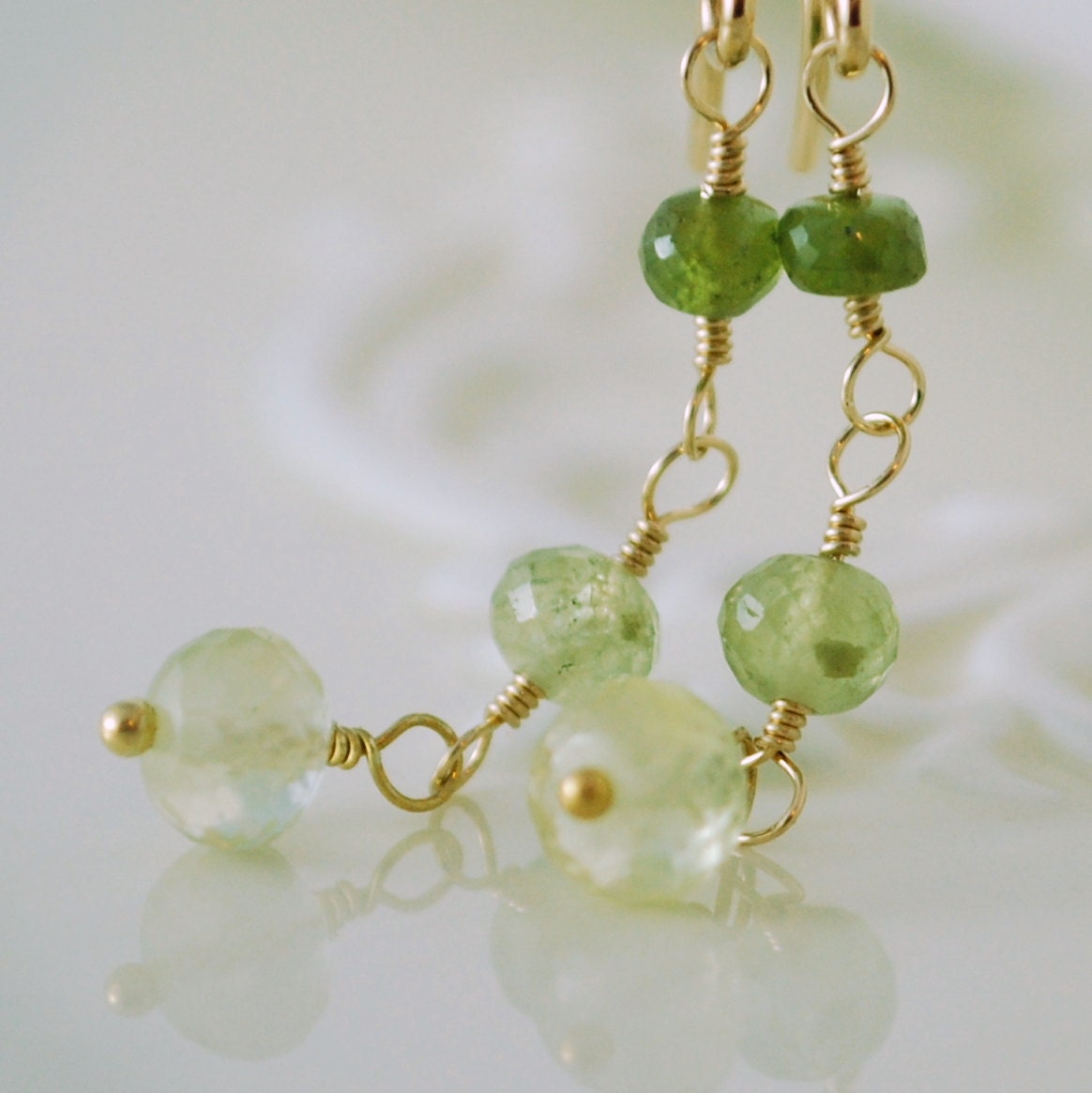 Spring Green Earrings Prehnite Grossular Garnet Vesuvianite Dangle Semiprecious Gemstone Gold Filled Jewelry Complimentary Shipping