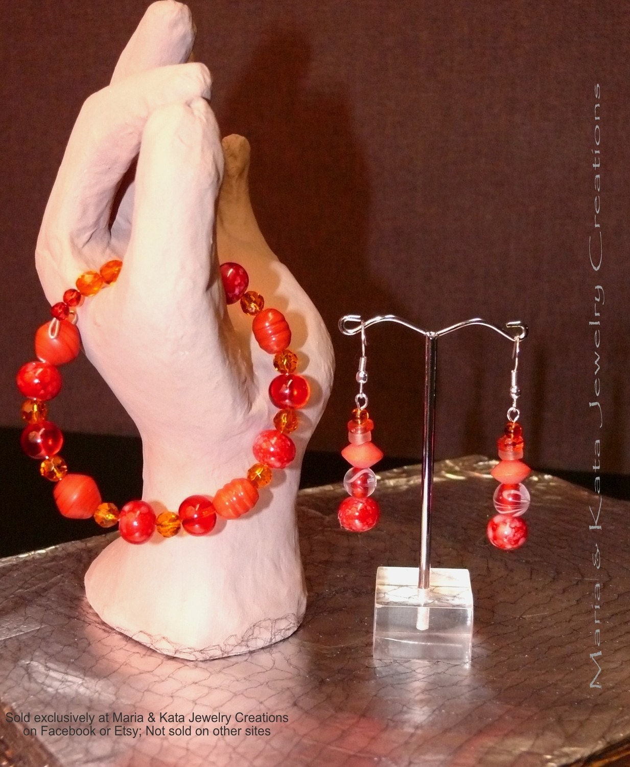 Love of Coral & Red bracelet with Matching Earrings Set