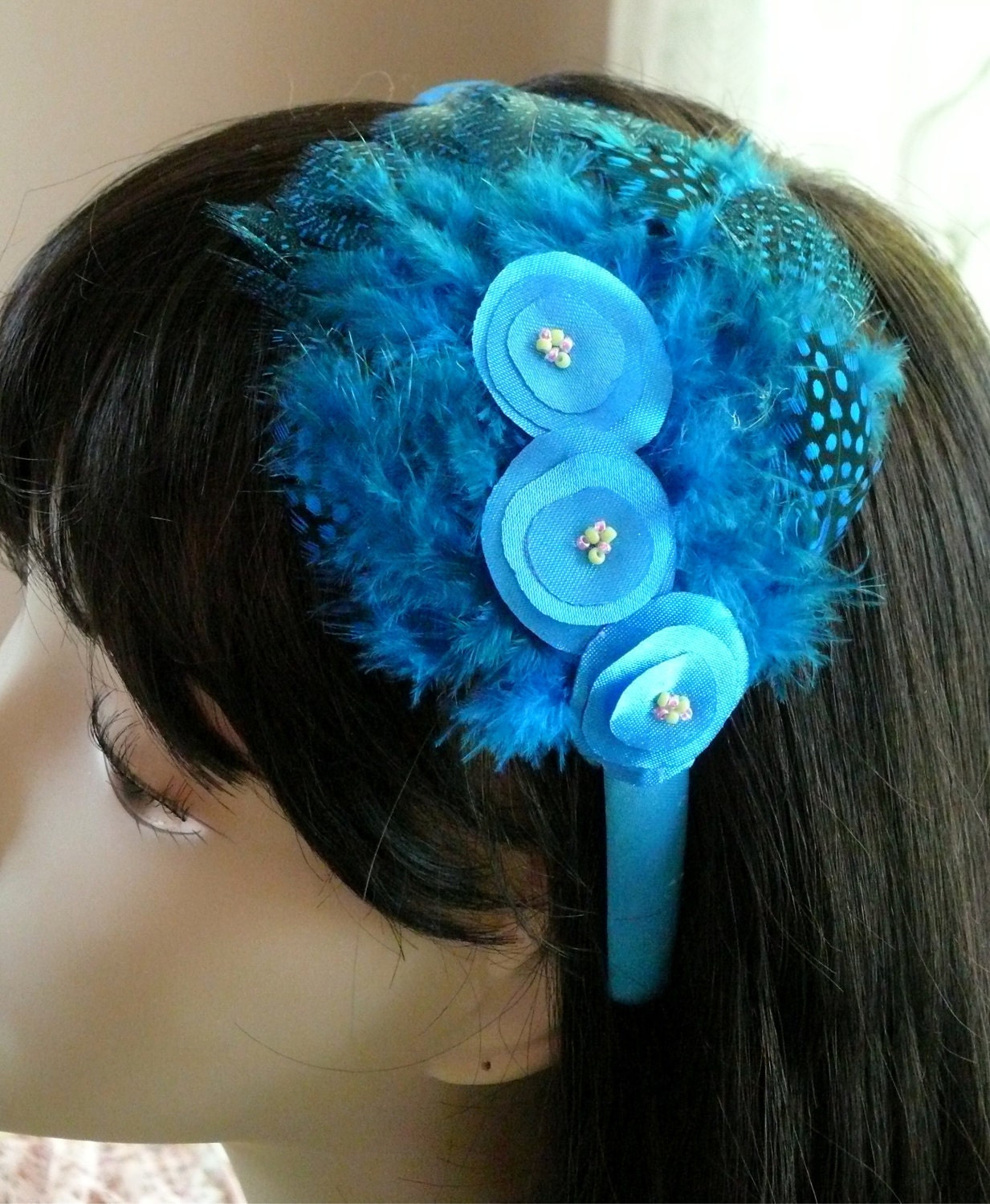 Blue Feather Flapper Style Headbands- Featherpad Headband for Girls - Elegant Headband for women - Photo Prop