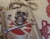 50% off Kiss of death skull and bones mini keychain stainless steal flask
