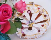 Girl with camera  -  wall art - stitched illustration - hand embroidery - love hearts- retro - mustard and ochre - SALE
