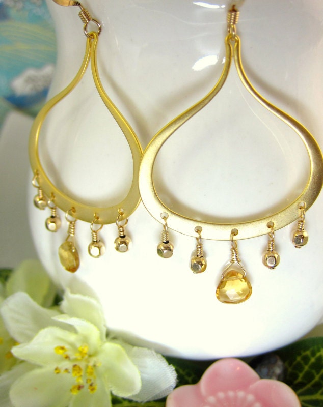 Citrine gold chestnut earrings, citrine gold chandelier earrings, citrine gold filled earrings, bohemian chandelier earrings