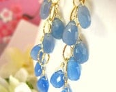 Blue chalcedony cluster chain hoop earrings, blue ocean jewelry, blue chalcedony chandelier earrings