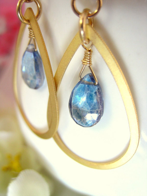 Blue mystic quartz gold tear drop earrings