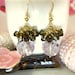 Pink amethyst coin dark topaz Swarovski crystal cluster earrings