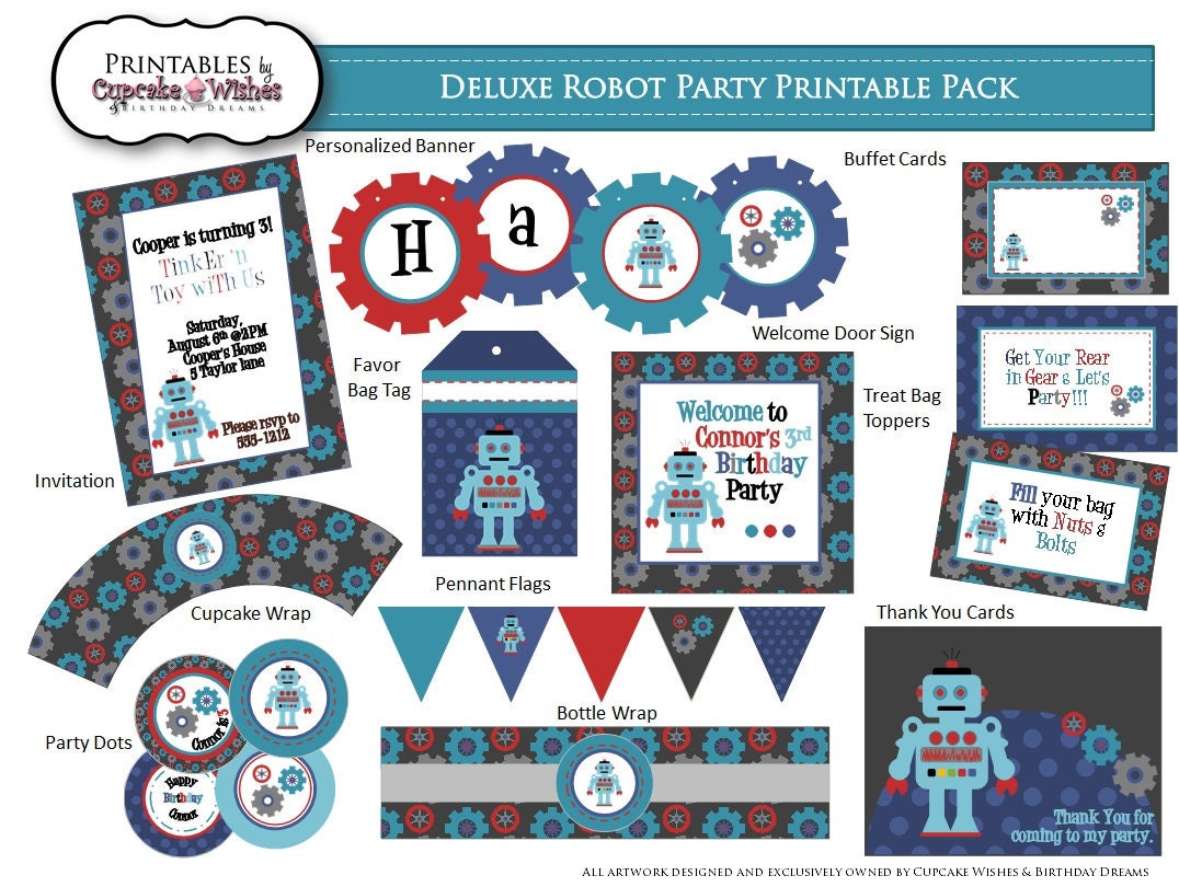 Retro Inspired Deluxe Robot Printable Party Kit Il_170x135