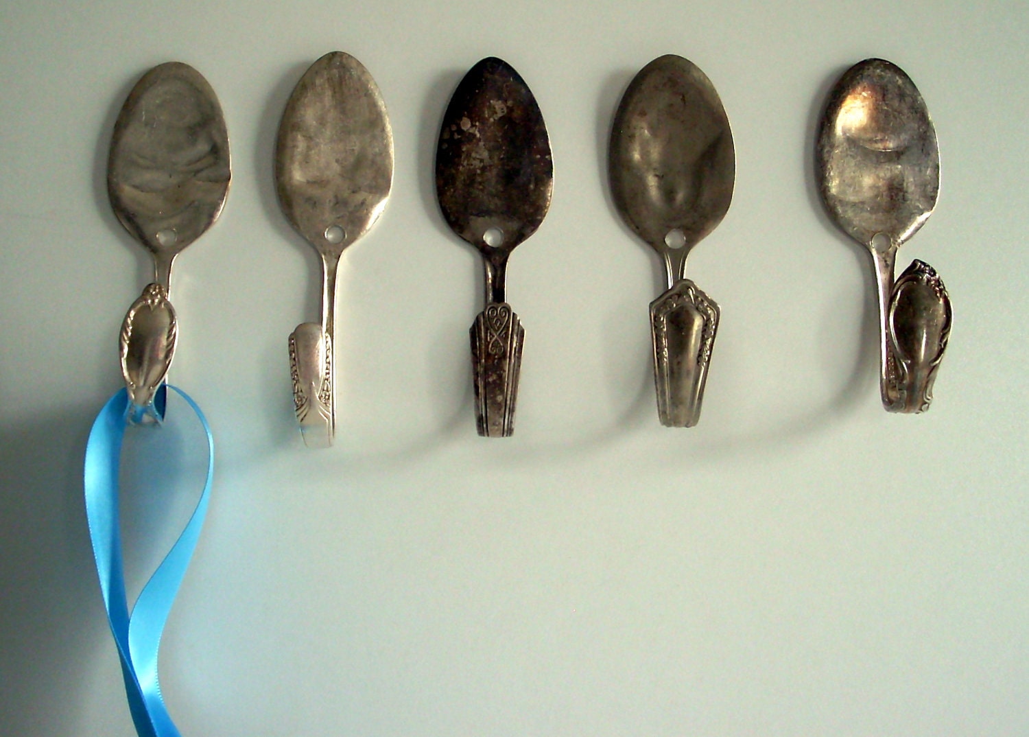 Set of 9 Spoon Wall Hooks, Vintage Silverplate
