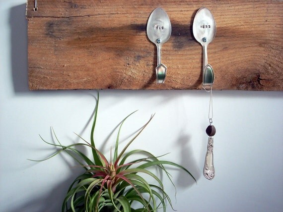 His and Hers Wall Hook - Vintage Silverplate Teaspoon