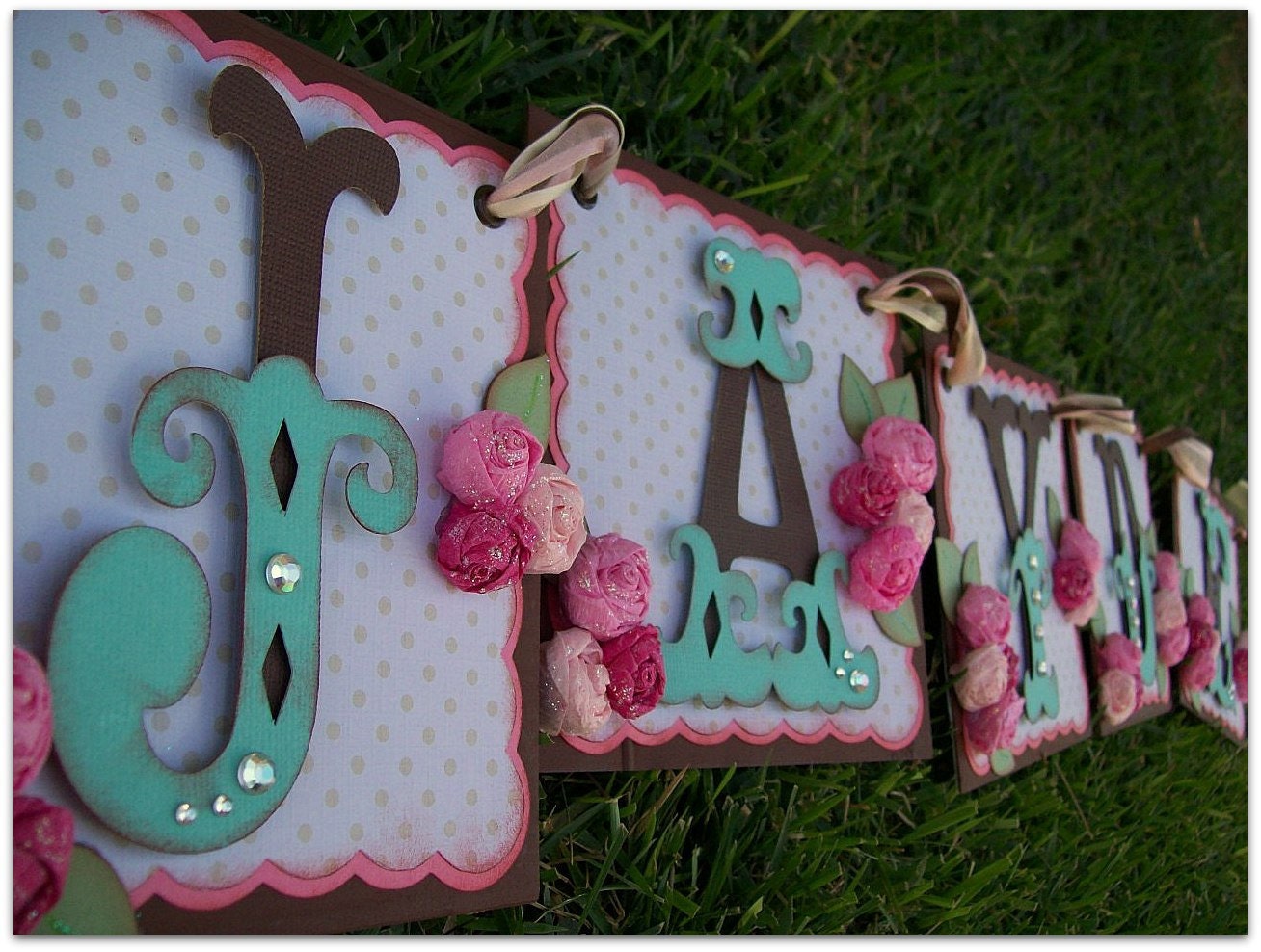 Handmade Banner - Custom made - GO GREEN - Name Banner Happy Birthday Baby Shower Bridal Shower