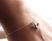 Gold Initial Charm Bracelet, Honey Bee Bracelet - Custom Personalized Jewelry - Hand Stamped, 14k Gold Fill - Dainty Everyday Bracelet