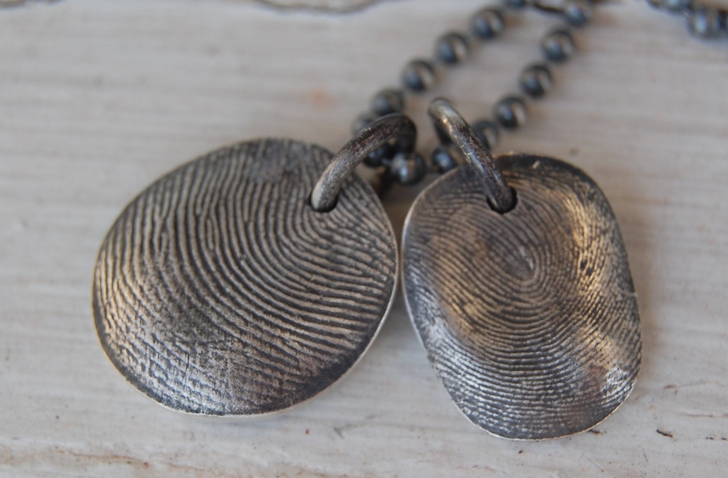 Custom TWO Sterling Fingerprints - Necklace with Sterling Ball Chain