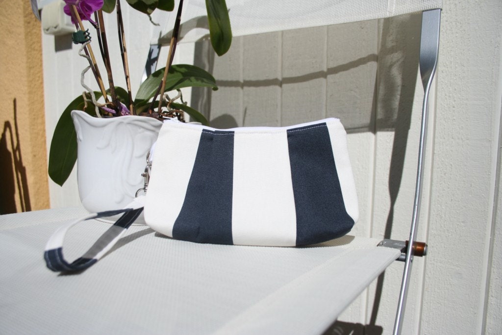 Bag purse wristlet Navy and white stripe  - Handmade Purse  / Wristlet