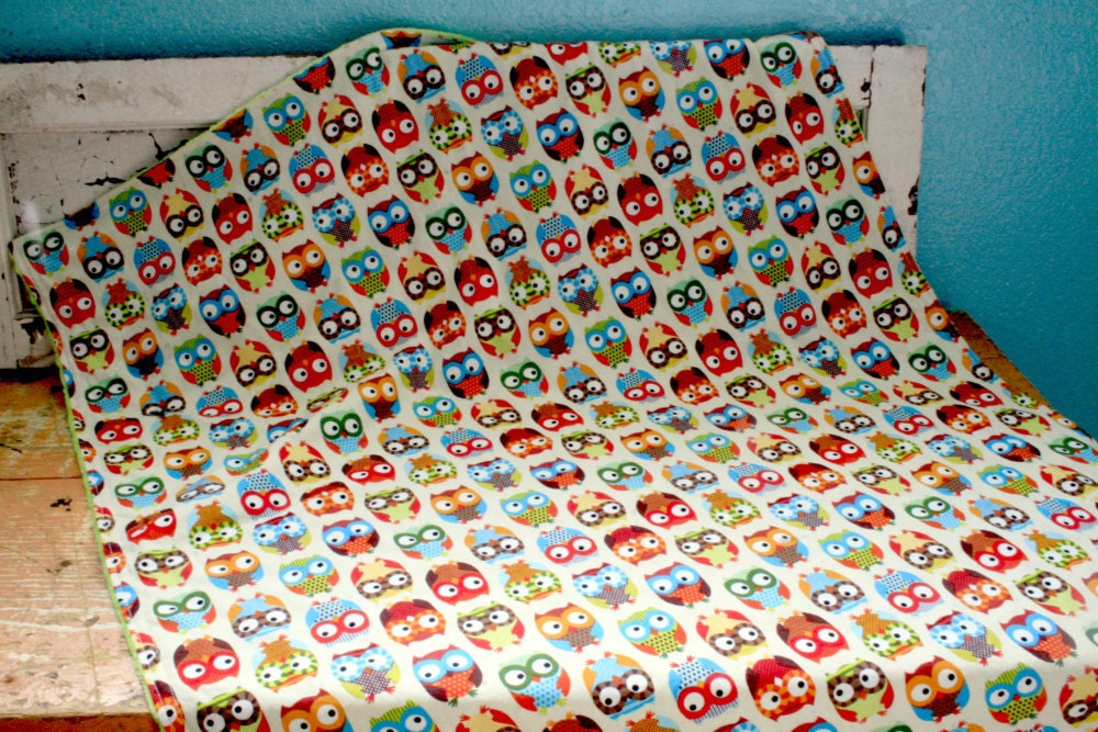 Gender Neutral Minky Baby Blanket - Bright Owls and Lime Green Minky - Personalization Options Available - Made to Order