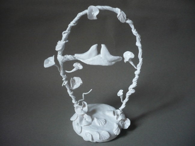 Ready to Ship - OOAK - Wedding Cake Topper - Bride and Groom Love Birds with arch  - Handmade by oenopia