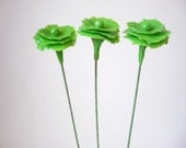 Set of 3 Apple Green Flowers - Decoration - Home decor - Wedding - Handmade by oenopia