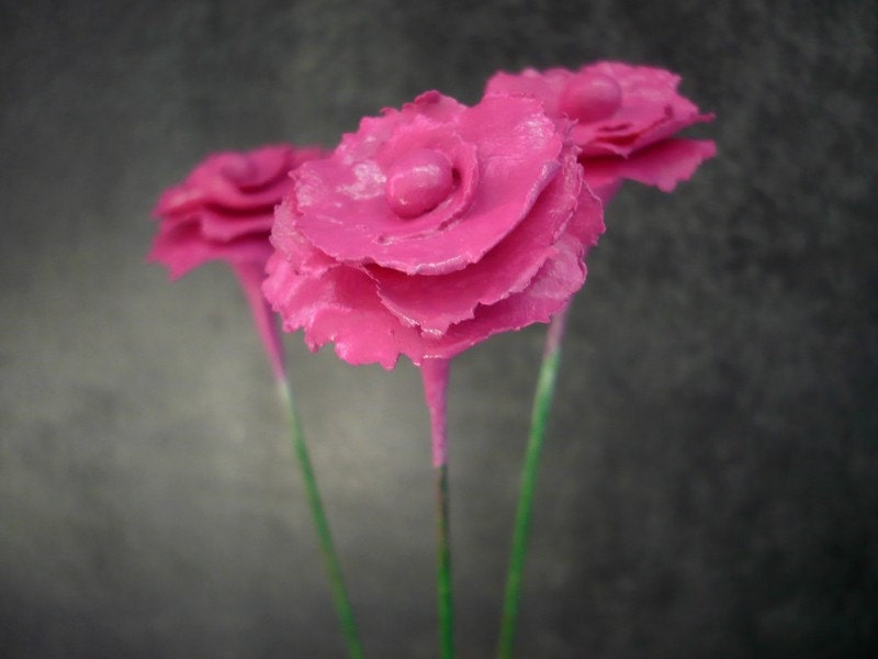 Set of 3 Fuschia Flowers - Decoration - Home decor - Wedding - Handmade by oenopia