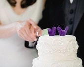 Purple Wedding Cake Topper - Bride and Groom Love Birds