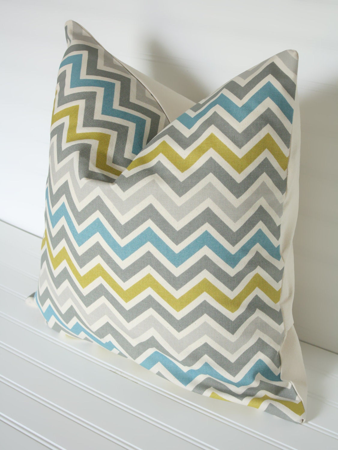 18x18 Gray Blue and CITRINE Chevron Pillow Cover