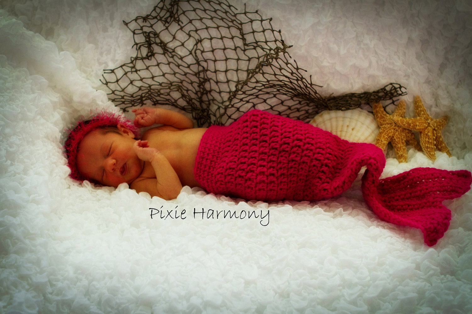 Newborn Baby Girl MERMAID Photo Prop  Cocoon - Dark Pink Fuschia - REBORN Doll - Made to Order