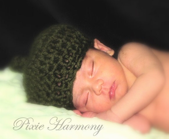 Baby Hat- Newborn Photo Prop - Pixie - Snuggle Pot and Cuddle Pie - Reborn Doll - Green Pixie Hat - Australia - Gum Nut Babies Inspired - pixieharmony