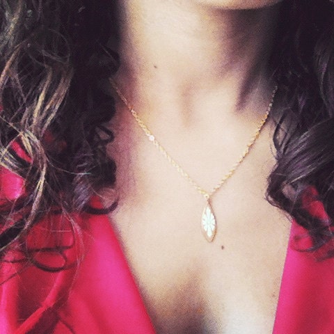 Geometric Tribal Vintage Necklace - Stained Glass Style Charm - 16k Gold Plated Chain