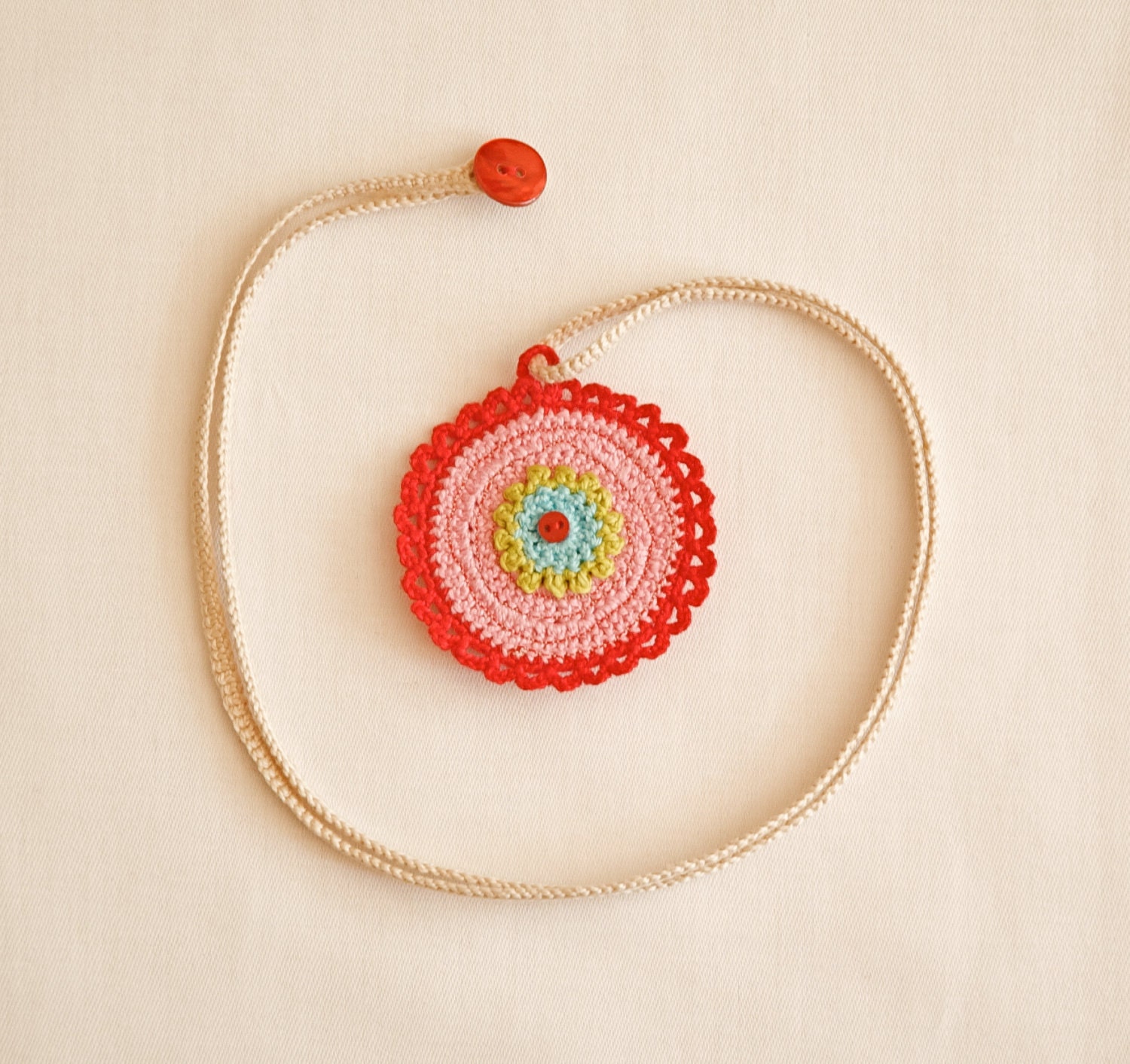 Ama - Crocheted Pendant - Crochet Jewelry - Original Piece (only one made in these colors)