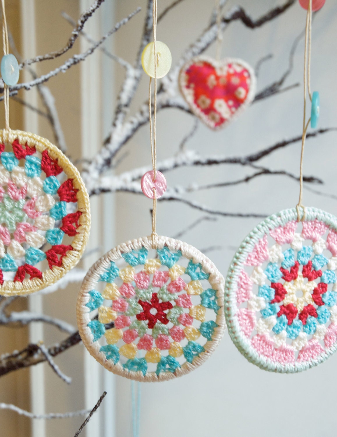 Three Crocheted Granny Circle Decorations - Crocheted Decorations