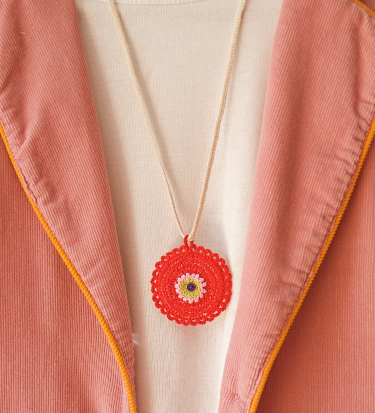 Ama - Crocheted Pendant - Crochet Jewelry - Original Piece (only one made in these colors)