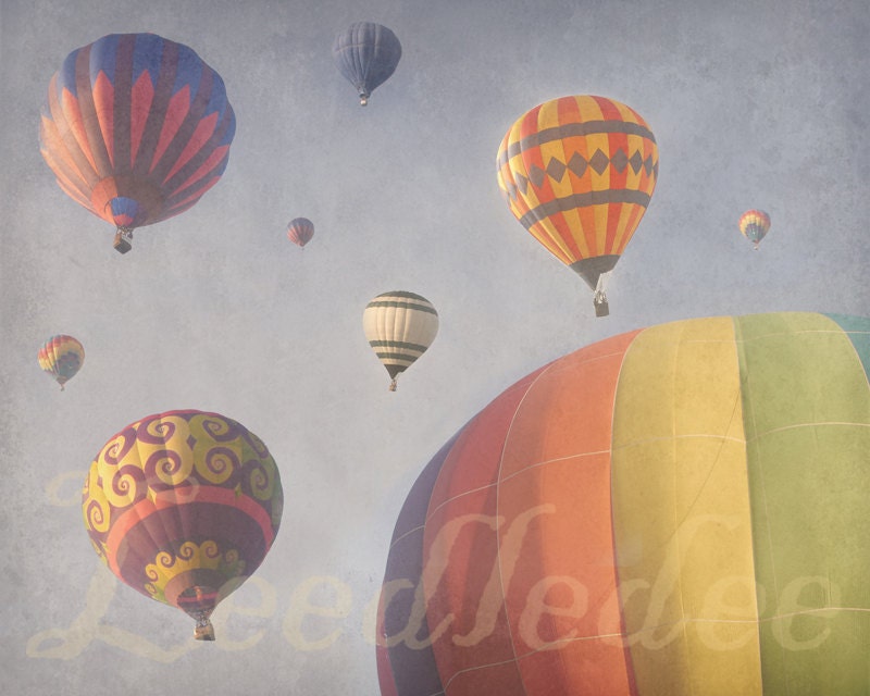 Balloons in the Sky - BLUE - Original Photograph 8x10 - Hot Air Balloon Festival Colorful Old Time Vintage Style Nostalgic