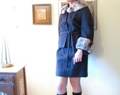 Vintage 60s Chinchilla Trimmed Wool Suit Mini Dress & Jacket. Size M.