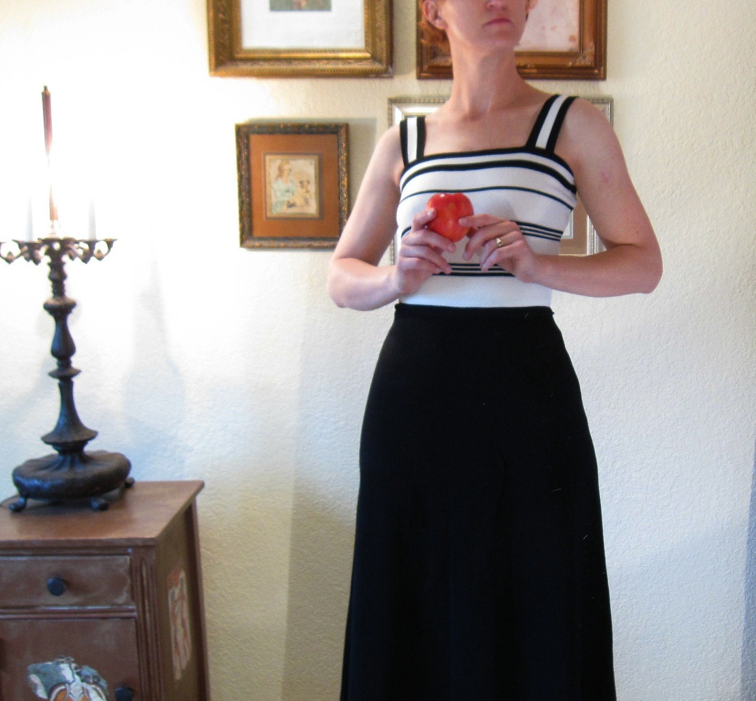 Vintage 70s Jonathan Logan Maxi Sweater Dress and Jacket. Black and White Stripes.